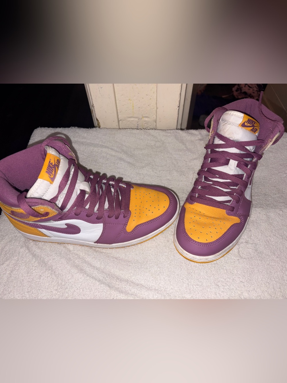 Purple and Yellow MENS 8.5 High-Top Sneakers